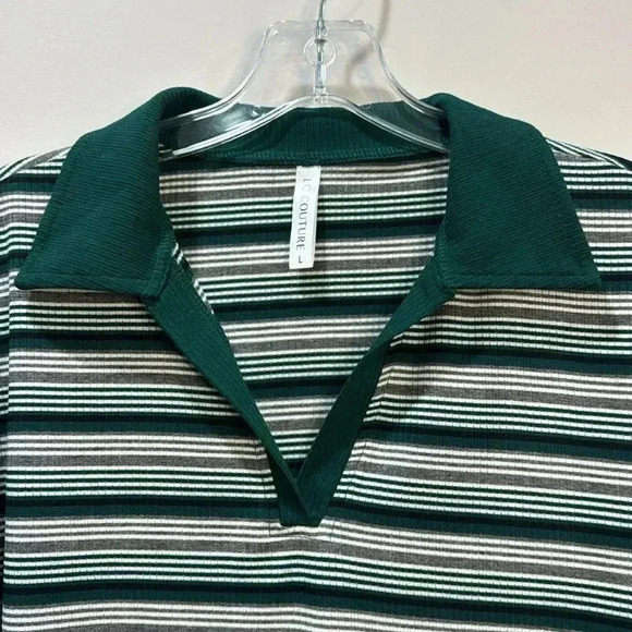 LC Couture Long Sleeve Striped V-Neck Shirt - Size L - Picture 3 of 9